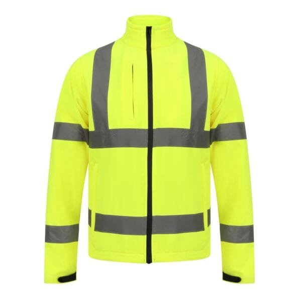 Windproof Yellow Hi Vis Softshell Jacket With Chest Pocket