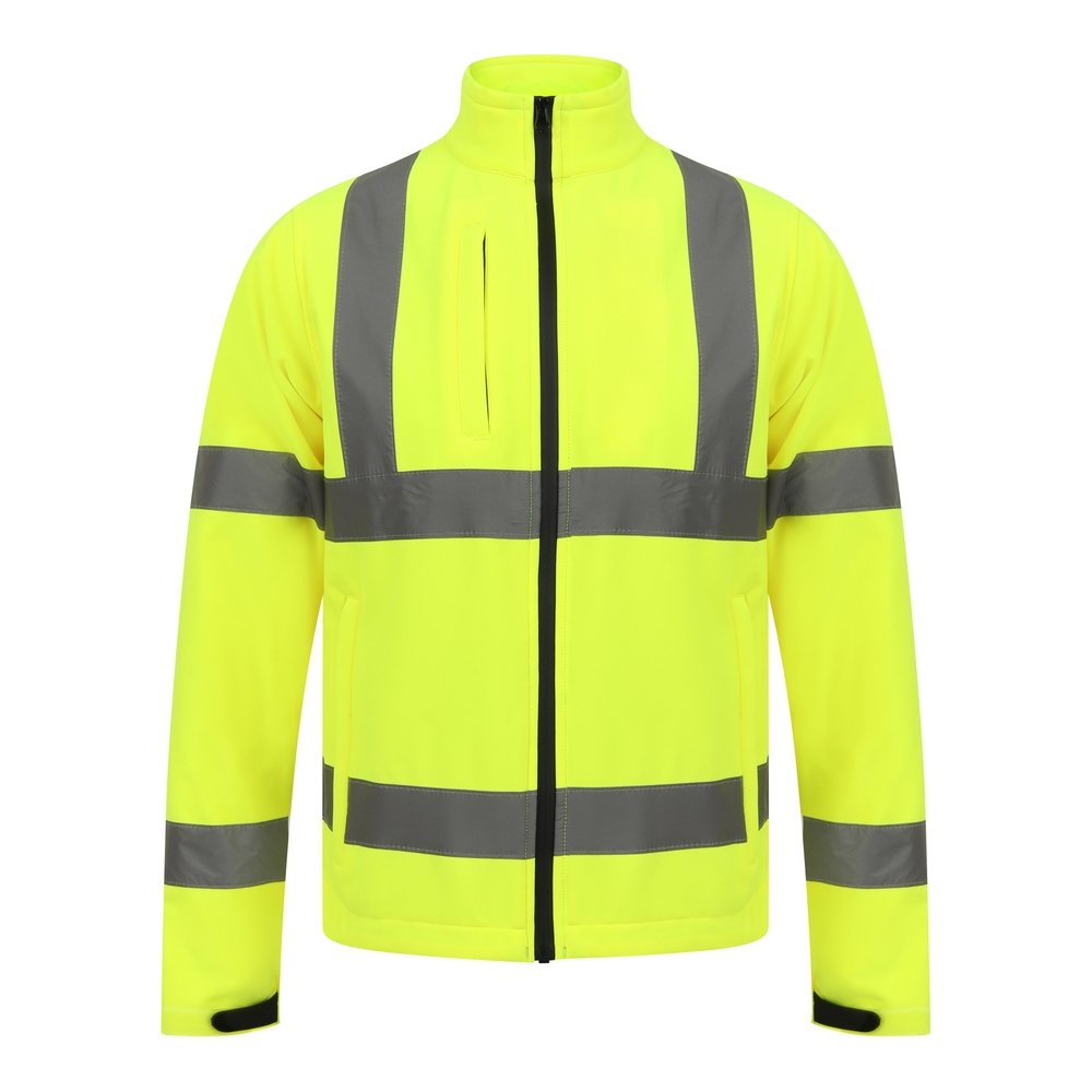 Windproof Yellow Hi Vis Softshell Jacket With Chest Pocket