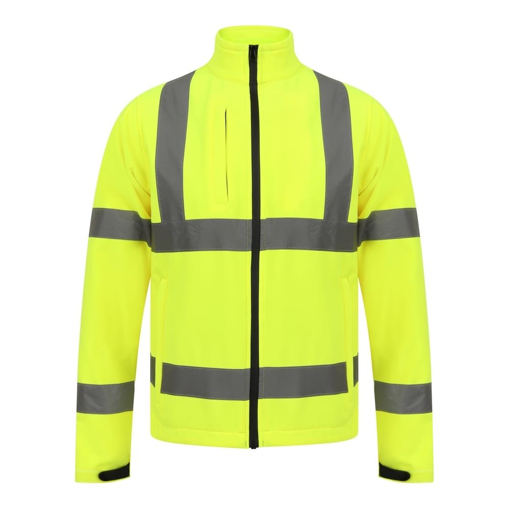 Windproof Yellow Hi Vis Softshell Jacket With Chest Pocket