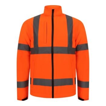 Windproof Orange Hi Vis Softshell Jacket With Chest Pocket