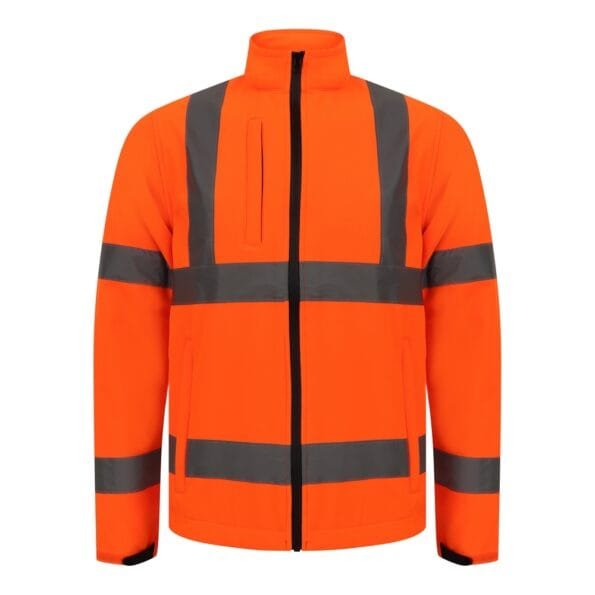 Windproof Orange Hi Vis Softshell Jacket With Chest Pocket