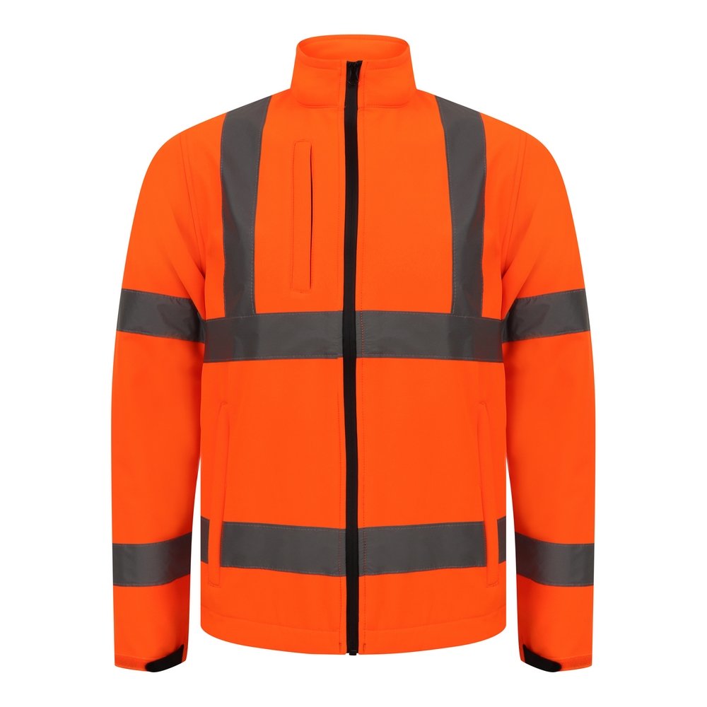 Windproof Orange Hi Vis Softshell Jacket With Chest Pocket