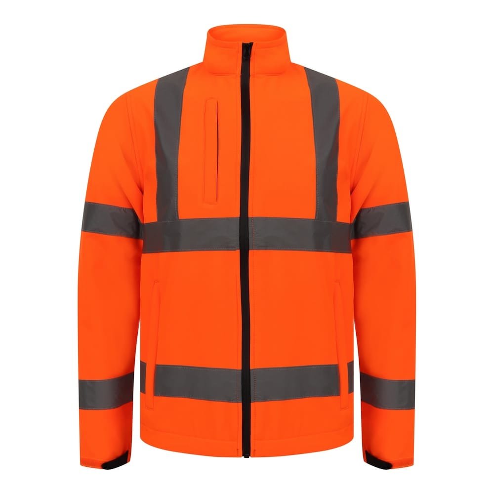 Windproof Orange Hi Vis Softshell Jacket With Chest Pocket