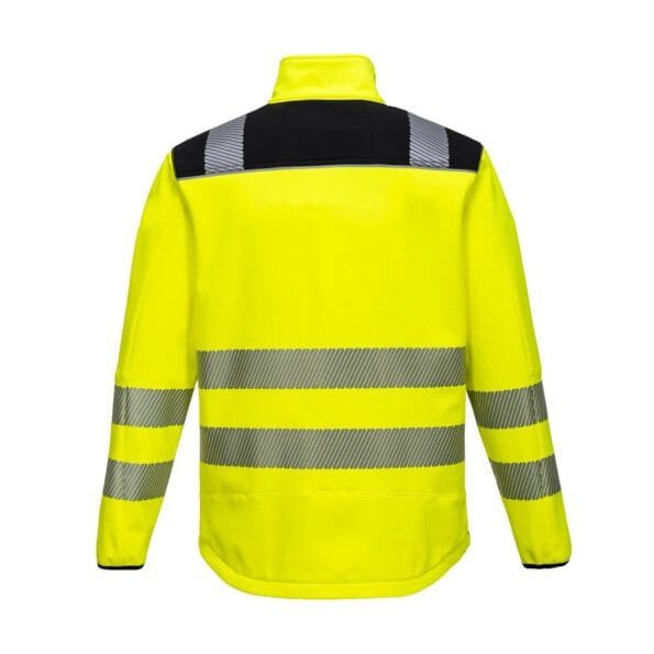 Yellow Hi Vis Softshell Jacket Segmented Reflective Tape Printed