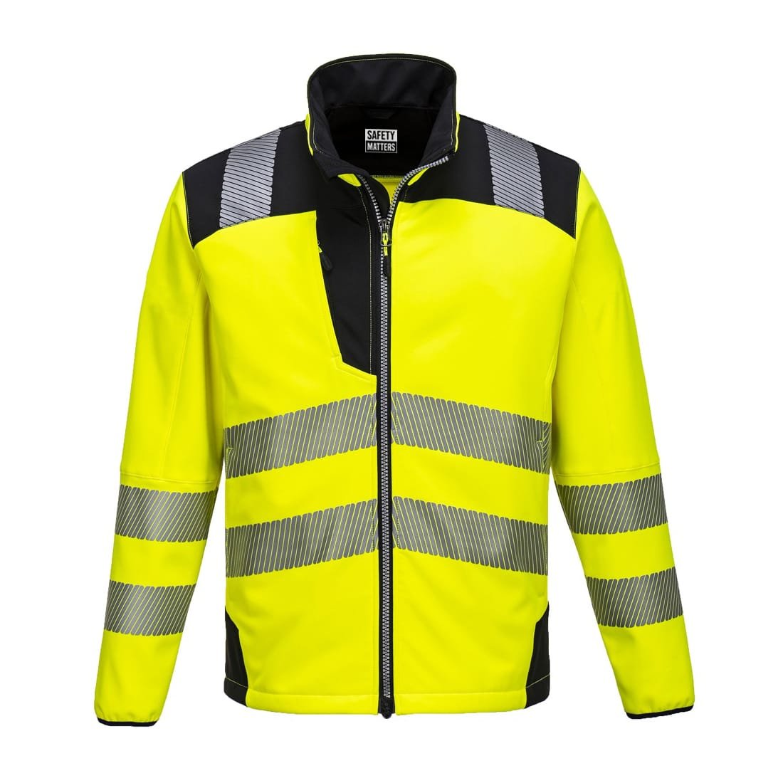 Yellow Hi Vis Softshell Jacket Segmented Reflective Tape Printed